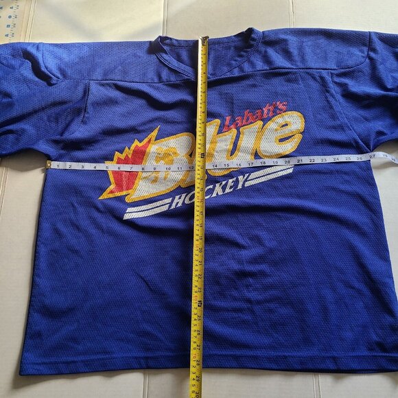 Vintage Labatt's Blue Hockey Jersey XLarge V Neck Wide Sleeve Shirt - Picture 7 of 11